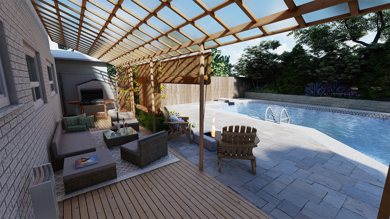 Backyard with pool 3d design