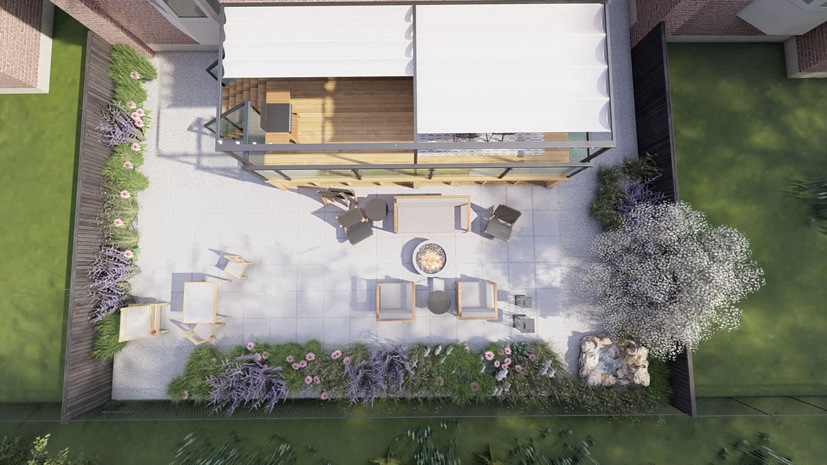 3D Landscape Design of the modern family backyard