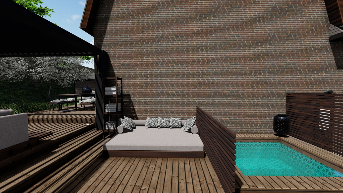 Backyard spa design, modern backyard hot tub design
